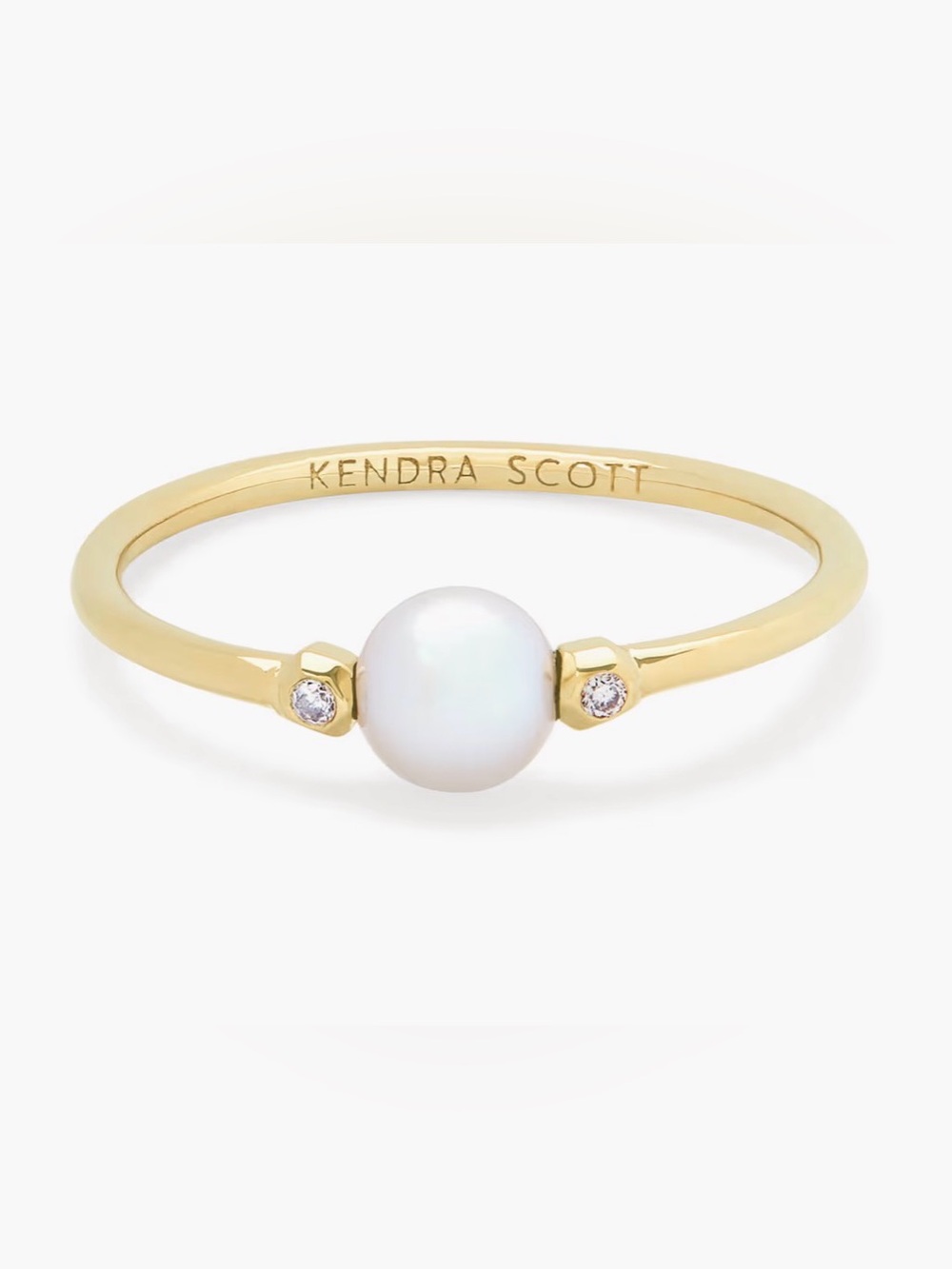 Kendra Scott Cathleen 14K Yellow Gold Band Ring Freshwater Cultured Pearl Sz 8